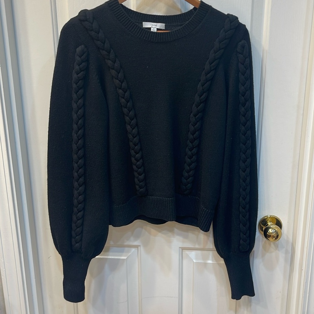 Joie medium Black balloon arm sweater with woven accents